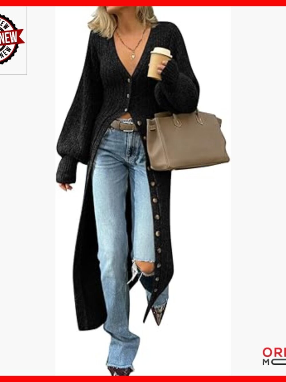 Long V-Neck Cardigan Chunky Knit Duster Sweater Coat Maxi Dress